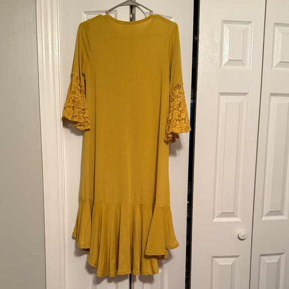 LuLaRoe Maurine Ruffle Flowy Midi Dress Size Extra Small Business Casual Golden - Picture 7 of 9